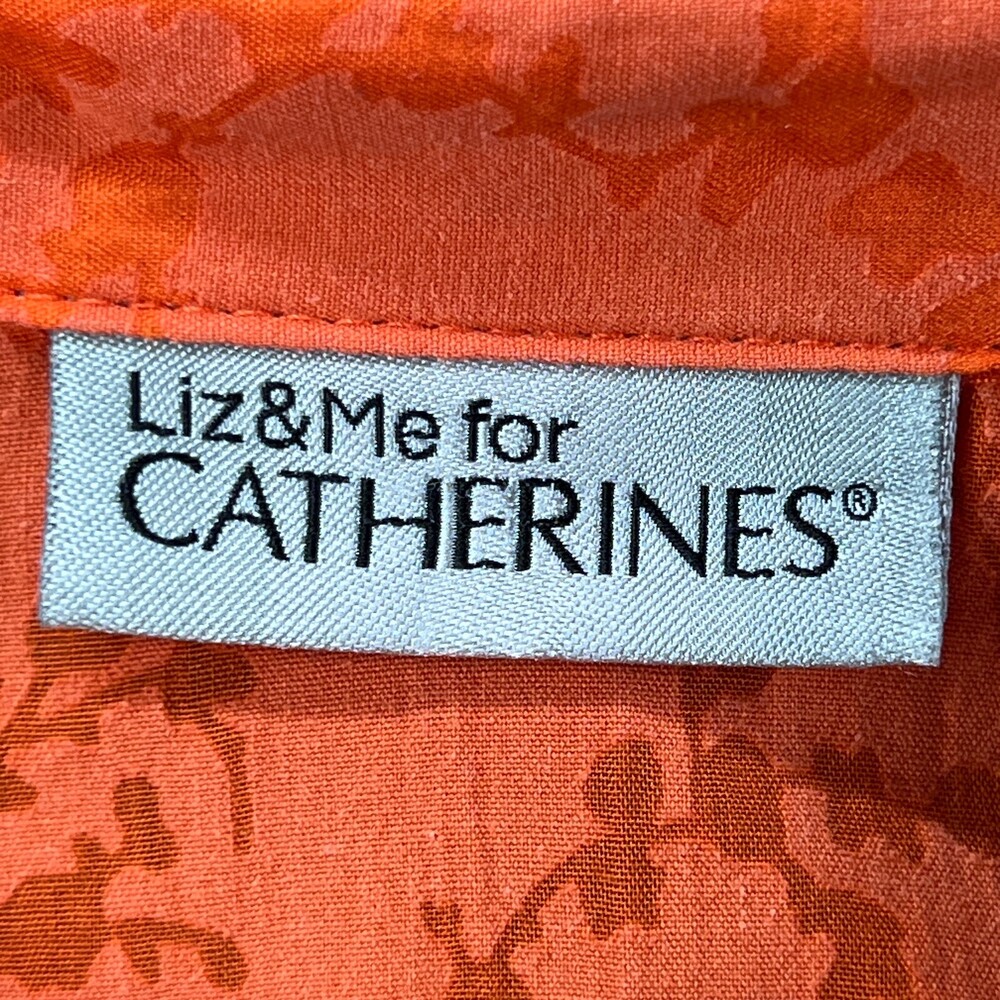 Liz and Me Catherines Shirt Women 2X 22W 24W Orange Shadow Floral Shimmer Boxy - Picture 5 of 12